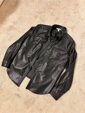 H&M Black Faux Leather Button-Up Jacket